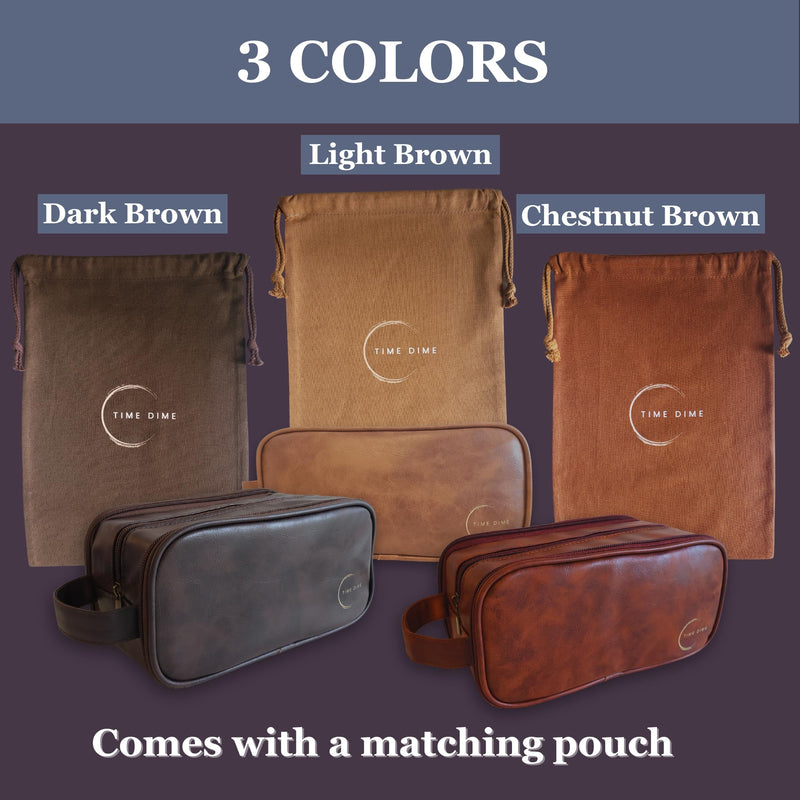 Premium Men’s Toiletry Bag with Drawstring Pouch – Durable Water-Resistant Leather-Look Travel Organizer for Shaving, Grooming & Hygiene Essentials (Dark Brown) Dark Brown