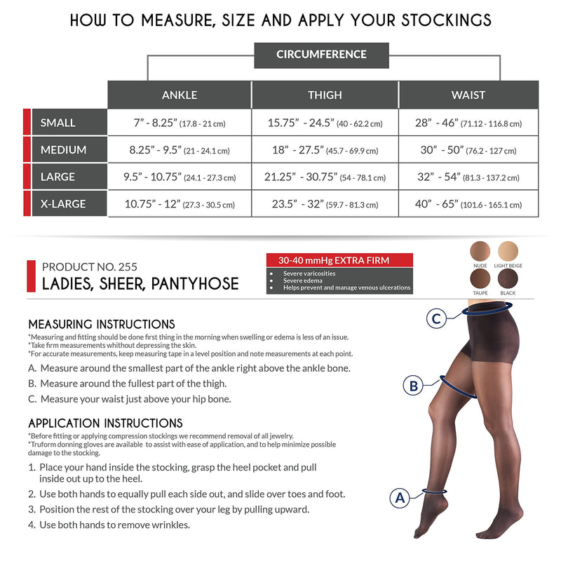 [Australia] - Truform Sheer Compression Pantyhose, 30-40 mmHg, Women's Shaping Tights, 20 Denier, Black, Large Large (1 Pair) 