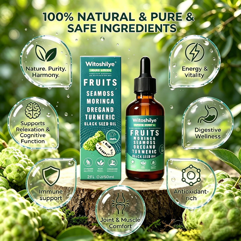 Bitters Liquid Drops, with Sea Moss, Moringa, Turmeric, Black Seed Oil, Ashwagandha, Oregano, 100% Pure Herbal Extracts for Overall Health-Enhancing, 60ml