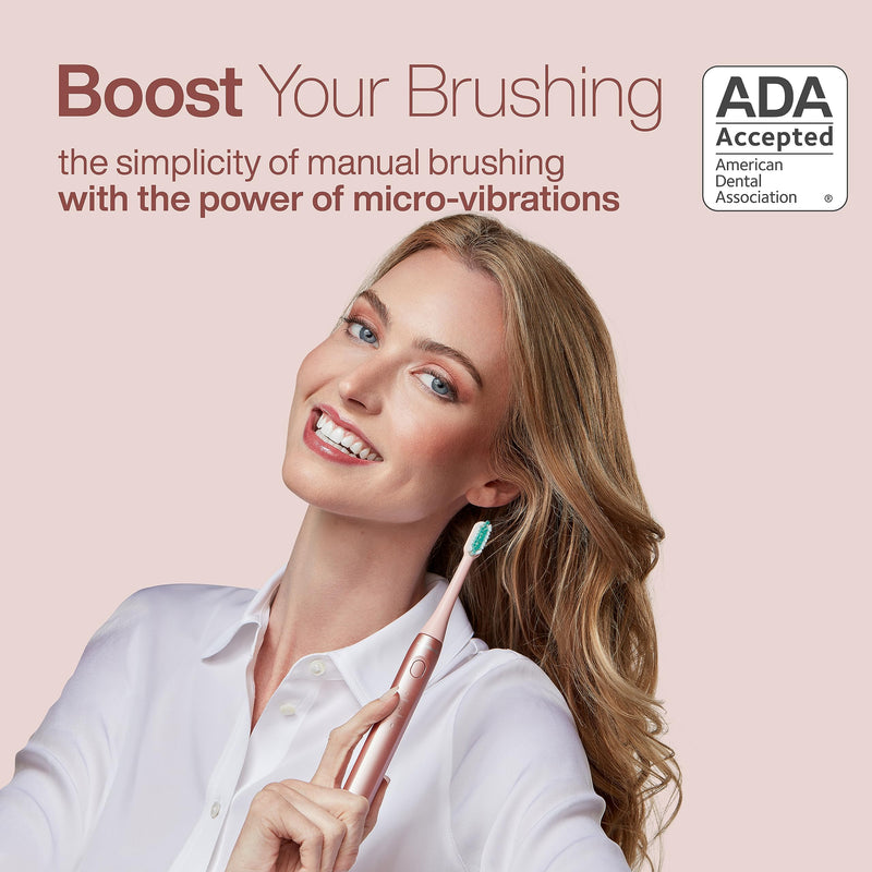 Aquasonic Icon ADA-Accepted Rechargeable Toothbrush | Magnetic Holder & Slim Travel Case | 2 Brushing Modes & Smart Timers | Gentle Micro-Vibrations (Blush) Blush 1 Count (Pack of 1)