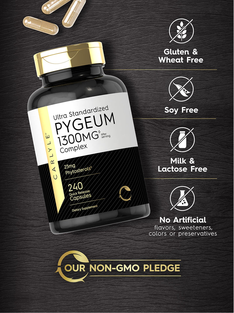 Carlyle Pygeum Standardized 1300mg | 240 Capsules | Non-GMO, Gluten Free | Africanum Bark Extract Supplement