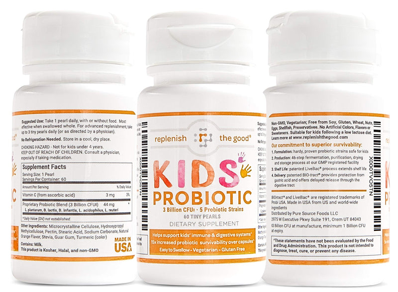[Australia] - Kids Vegan Probiotics, 60 Tiny Pearls - Antibiotic Recovery - Helps Support Kids' Immune & Digestive System - 15x More Effective Than Gummies - Sugar Free, Easy to Swallow 