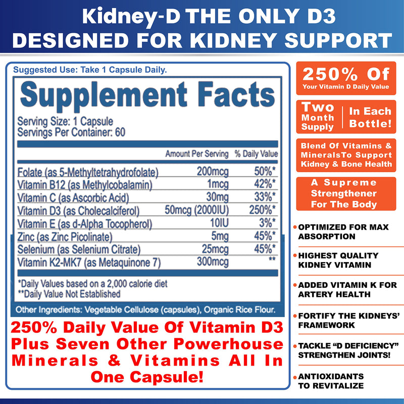 Kidney Shield Support Omega 3 Kidney Cleanse Kidney-D Supplement Vitamin D Bundle