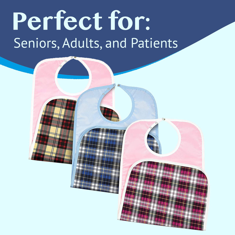 [Australia] - Medokare Adult Bibs for Eating, Washable Clothing Protectors for Women and Men Multicolor Multi 3 Pack 