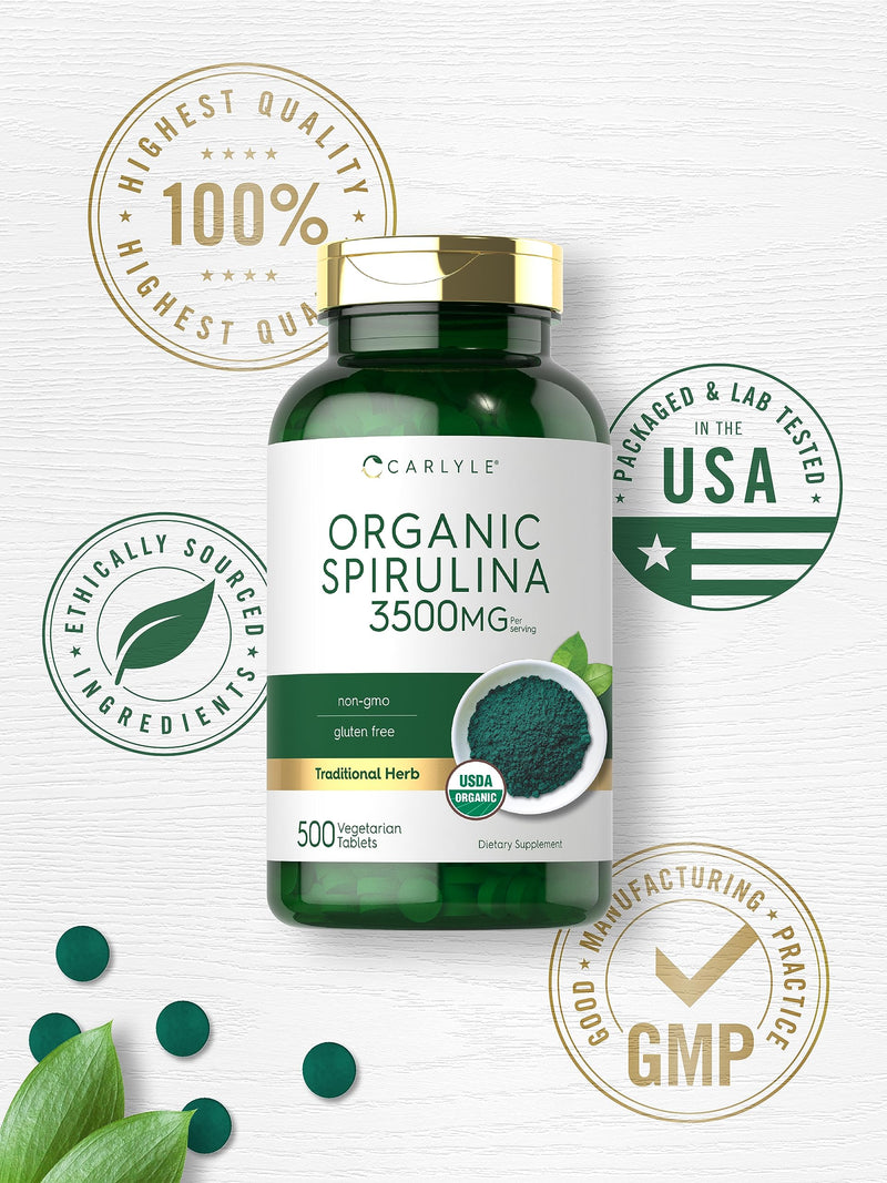 [Australia] - Carlyle Organic Spirulina Tablets 3500mg | 500 Count | Non-GMO & Gluten Free Supplement 