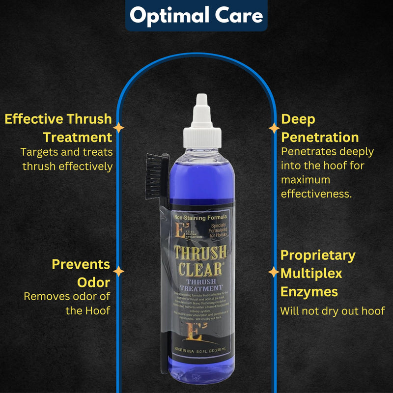 E3 Thrush Clear for Horses - 8oz - Non-Staining Quick Acting Formula. Horse Thrush Treatment. Hoof Hardener. Applicator Brush Included. - PawsPlanet Australia