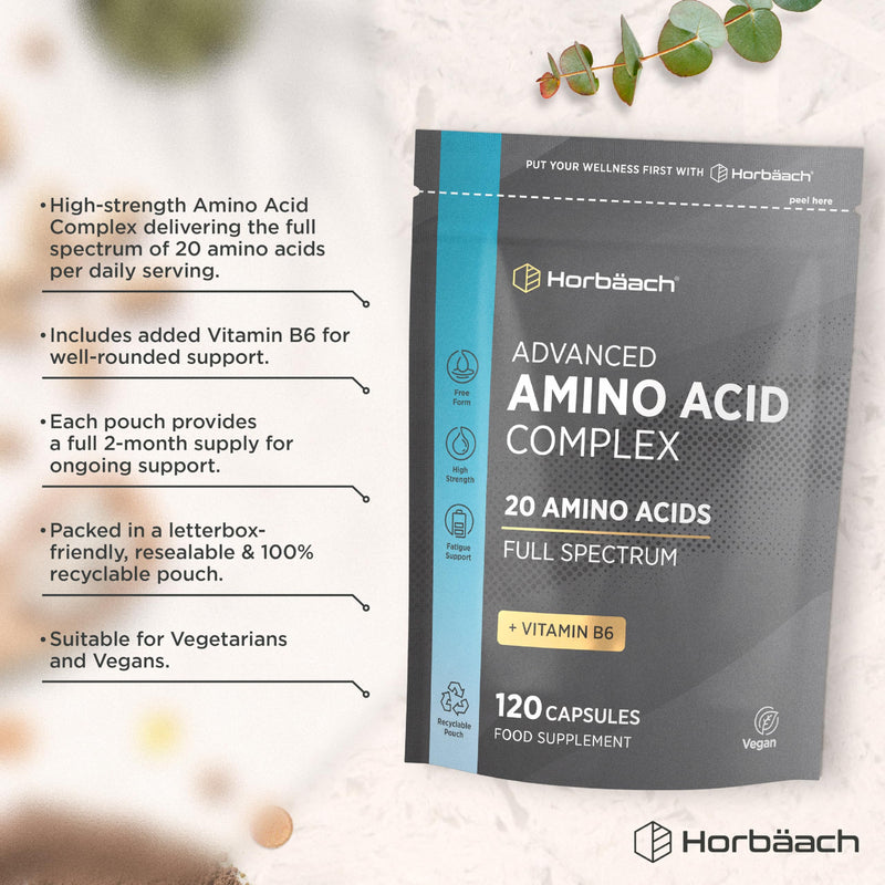 Amino Acid Supplement | Full Spectrum Complex | All BCAA & EAA Including Lysine & Arginine | All 20 Amino Acids | Free Form & Vegan | by Horbaach