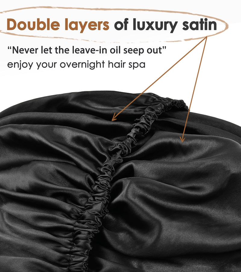 [Australia] - YANIBEST Satin Bonnet Silk Bonnet Hair Bonnet for Sleeping Hair Bonnets for Women Curly Natural Hair One Size Black 