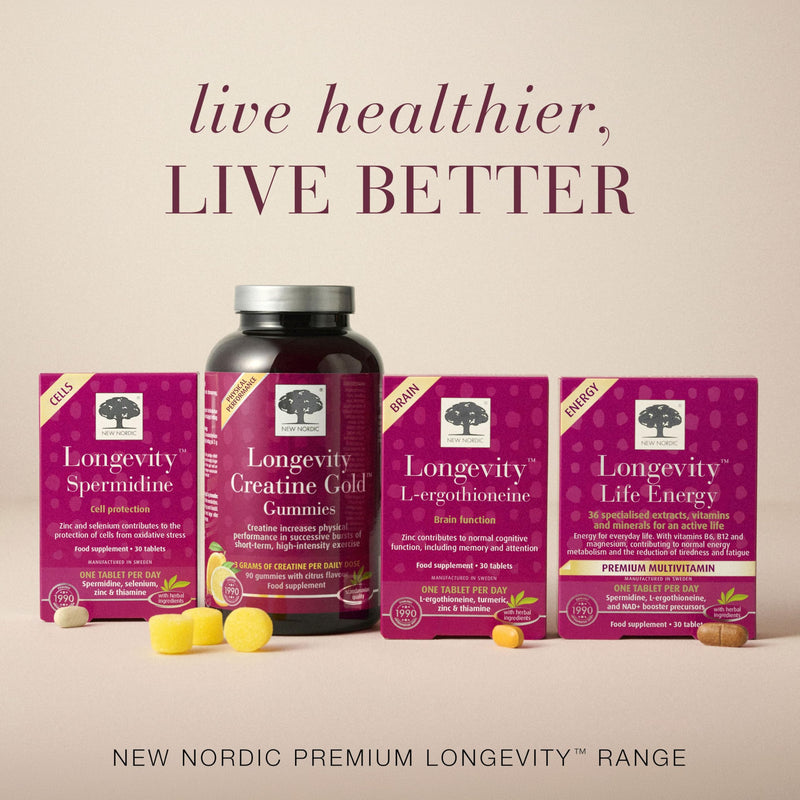 New Nordic Longevity Creatine Gold Gummies, 3g Creatine, Performance Support, Citrus Flavour, Vegan, 90 Gummies