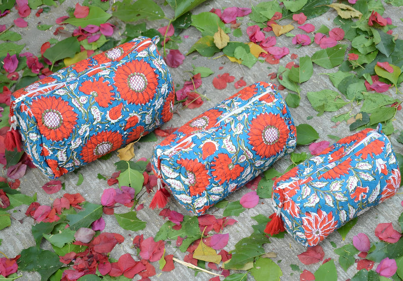 INDACORIFY 100% Cotton Block Print Cosmetic Toiletry Bags Boho Beauty Toiletry Kits Travel Case Pouch for Women's Printed Cotton Tote Bag (Pattern- 3) Pattern- 3