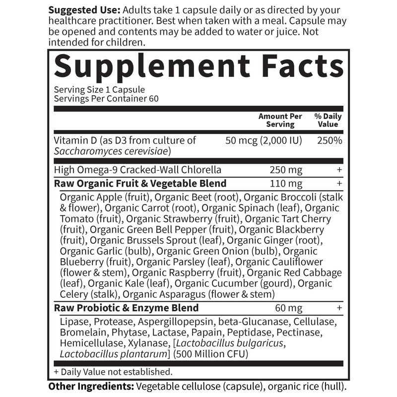 Garden of Life Vitamin D, Vitamin Code Raw D3, Vitamin D 2,000 IU, Raw Whole Food D3 Supplements with Chlorella, Fruit, Veggies & Probiotics for Bone & Immune Health, 60 Vegetarian Capsules 60 Count (Pack of 1)