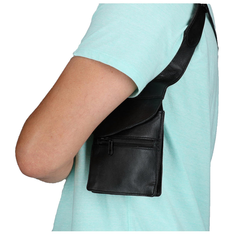 CTM Unisex Leather Travel Shoulder Wallet, Black