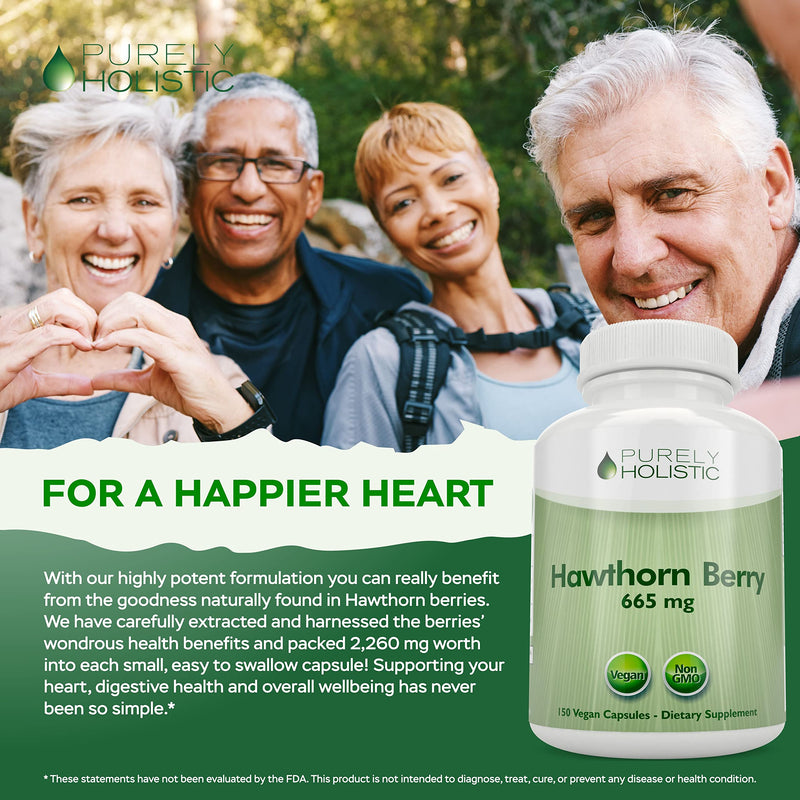 [Australia] - Purely Holistic Hawthorn Berry - 150 Vegan Capsules - 5 Month Supply - High Strength 4:1 Extract - Non-GMO Hawthorne Supplement - Supports Cardiovascular & Digestive Health 