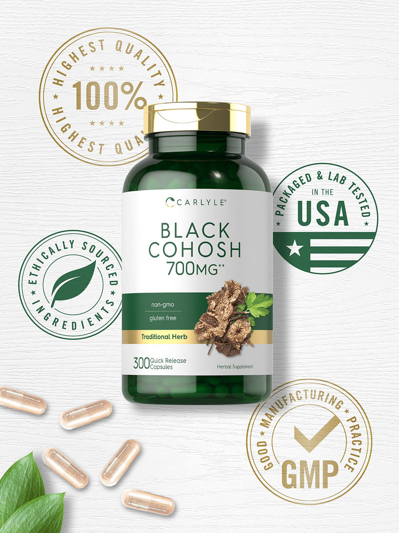[Australia] - Carlyle Black Cohosh Capsules | 700mg | 300 Count | Non-GMO, and Gluten Free Formula | Black Cohosh Root Extract Supplement 