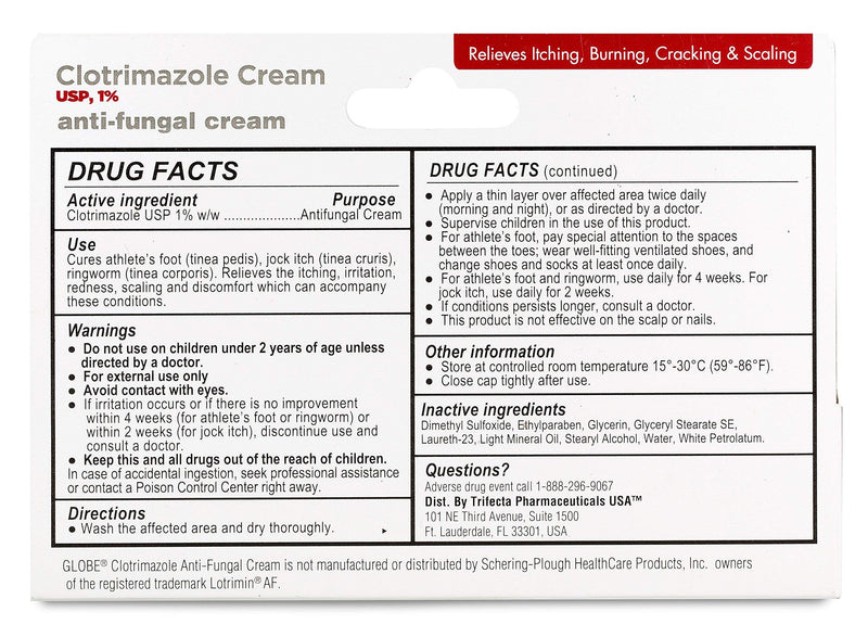 [Australia] - (5 pack) Globe Clotrimazole 1% Cream (1 oz) Relieves the itching, burning, cracking and scaling associated Athletes Foot, Jock Itch, Ringworm and more. 