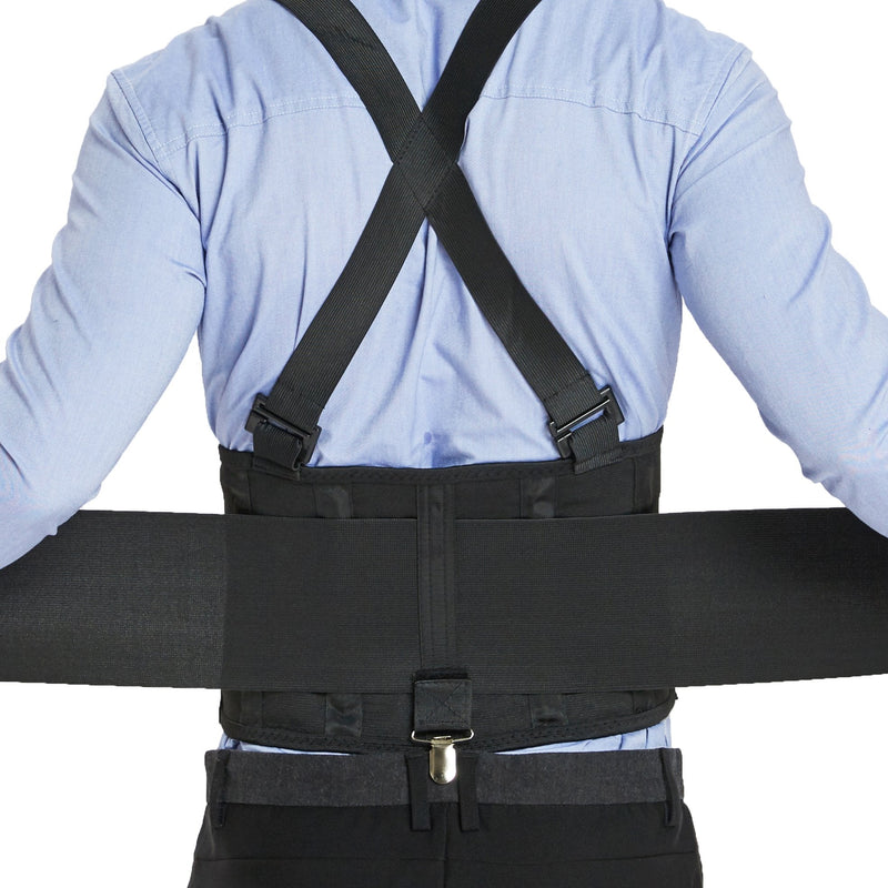 NeoTech Care Lumbar Brace with Removable Pants Clips & Detachable Suspenders - Back Support Belt - Adjustable, Light, Breathable - Shoulder Holsters - Work, Posture (Black, Size M) Black