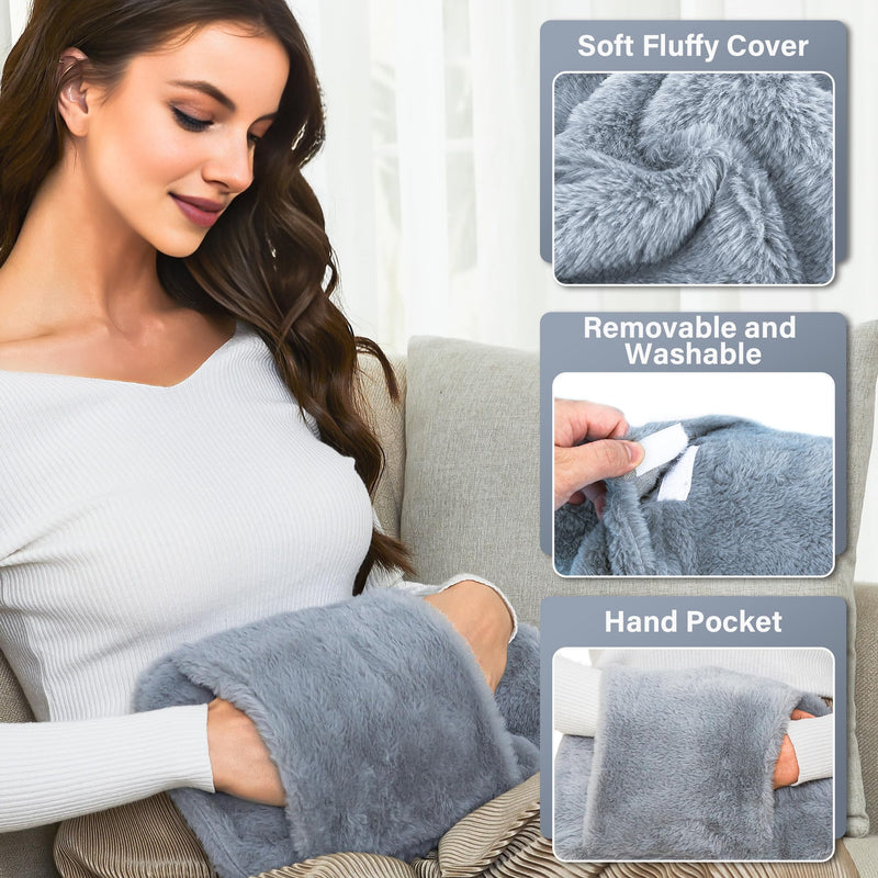 [Australia] - Hot Water Bottle, 2L Hot Water Bottle with Cover Large Fluffy Kangaroo, Thermophore with Leak-Proof Rubber, Hand Warmer for Children and Adults Hot Water Bottles for Back, Stomach Periods Pain Relief 2L Gray 