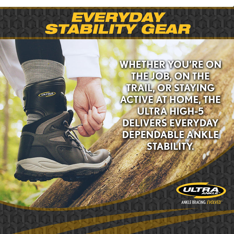 Ultra High-5 Ankle Support Brace – Everyday Stability Gear for Chronic Ankle Instability – Rigid Bilateral Shell, Boot-Ready Fit for Workers, Hikers, & Comfortable Support for Active Aging Adults - Medium Black Medium (Pack of 1)