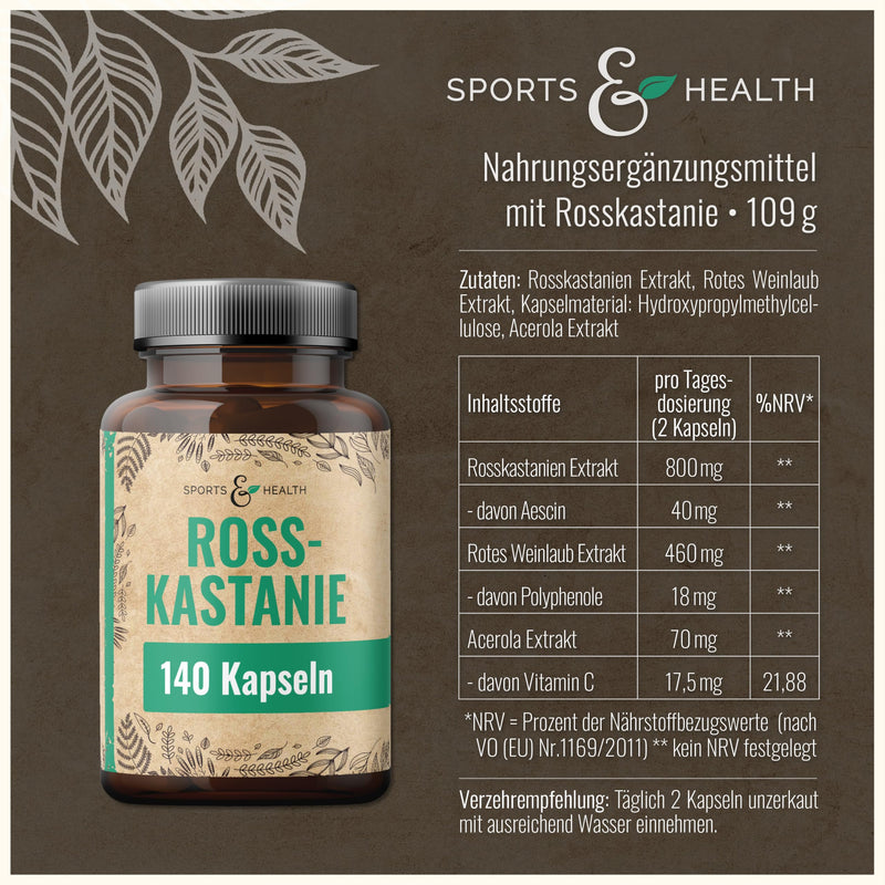 [Australia] - Horse chestnut capsules - 800mg pure extract with grape leaves and acerola vitamin C - horse chestnut extract capsules high dosage - made from horse chestnut 