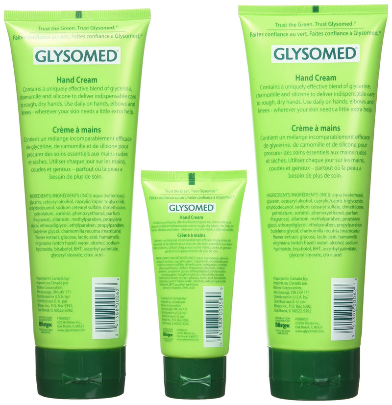 Glysomed Hand Cream Combo 3 Pack (2 X Large Tube 8.5 Fl Oz + 1 X Purse Size 1.7 Fl Oz) 6.23 Ounce (Pack of 3)