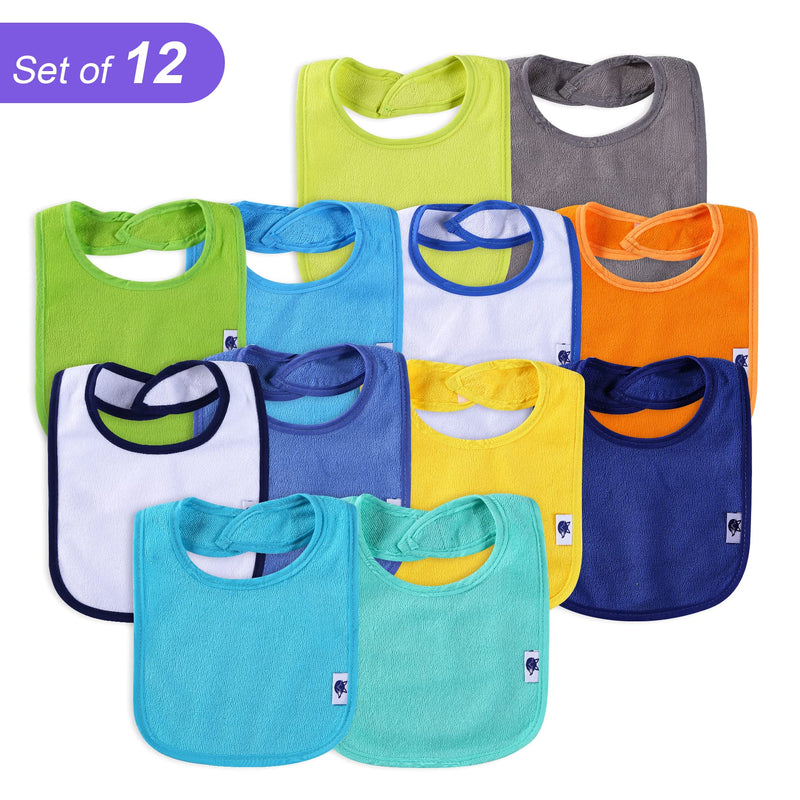 [Australia] - 12 Pack Terry Drool Cotton Bibs, Unisex Baby Bibs with Fiber Filling Waterproof for Feeding, Teething, Drooling Boy 