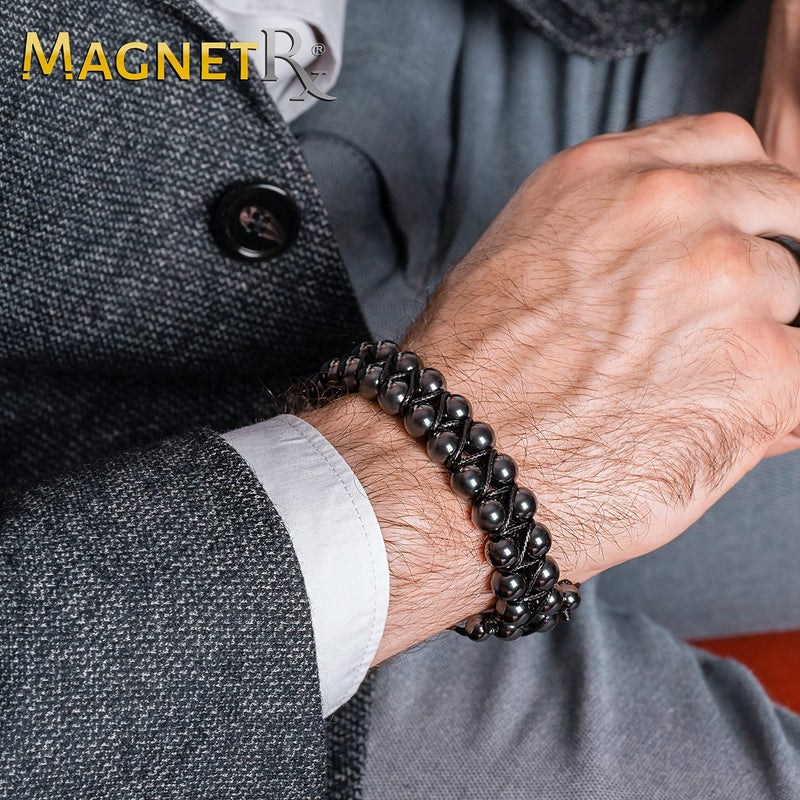 [Australia] - MagnetRX® Magnetic Hematite Bracelet – MAX Strength Magnetic Stones – Beaded Magnetic Bracelets for Men and Women (Double Strength 8mm) Black 