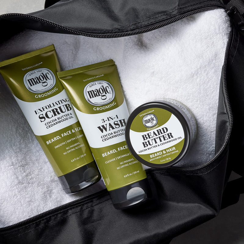 [Australia] - Softsheen-Carson Magic Shaving Beard Grooming Kit for Men with Cedarwood Oil, Includes Beard Butter, Scrub and Cleanser, Gift Set for Facial Hair Care,1 kit 