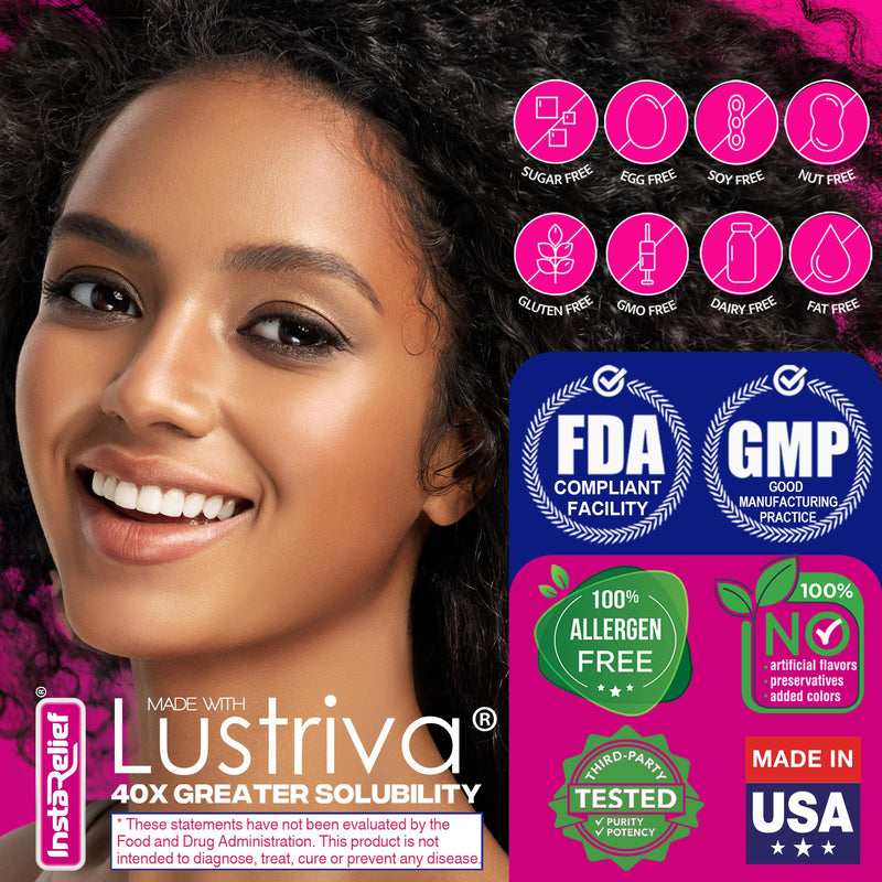 InstaRelief® Hair Growth with Lustriva® - Clinically Shown to Grow Thicker, Healthier Hair in 3 Weeks, Reduce Wrinkles and Fine Lines, with Biotin, Silicon, and Arginine, 60 Tablets 60 Count (Pack of 1)