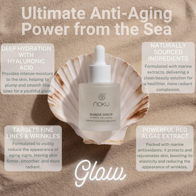 Noku Marine Serum – Red Algae, Hyaluronic Acid & Vitamin C | Anti-Aging, Firming & Deep Hydration | Vegan, Cruelty-Free, Clean Skincare for Glowing Complexion (30ml)