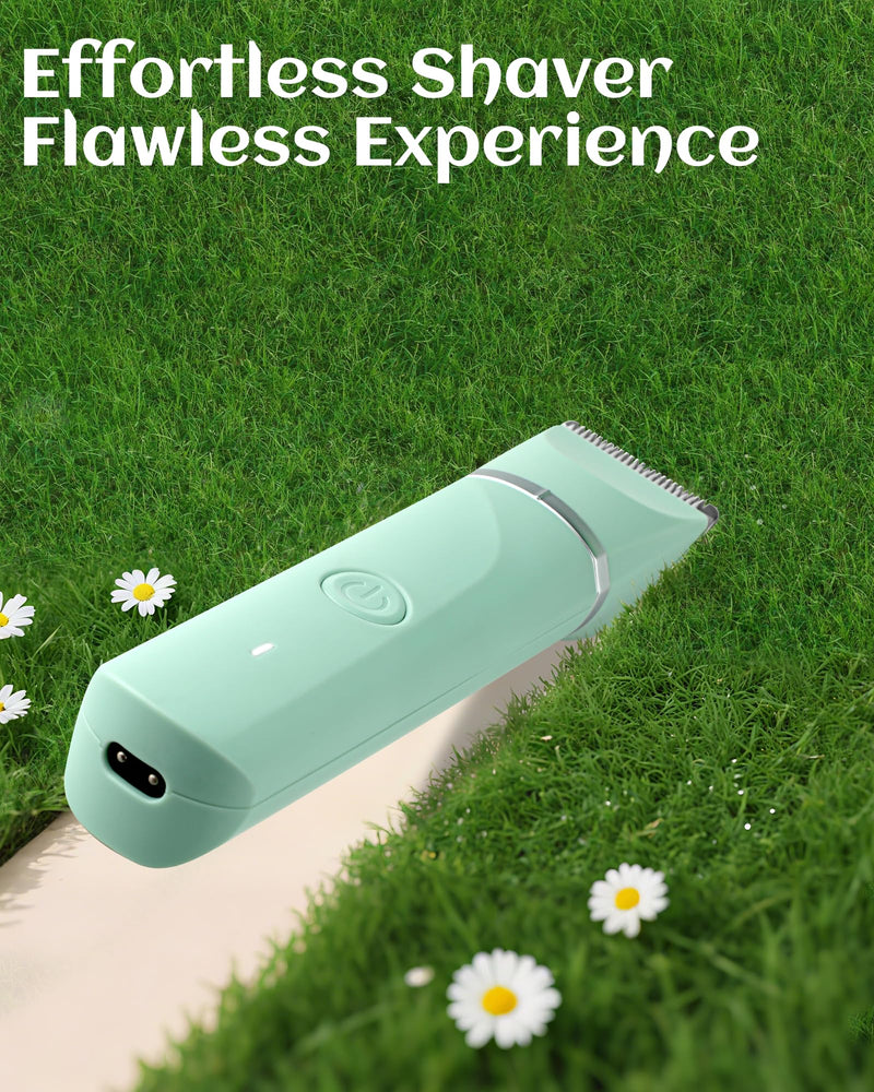 [Australia] - Waterproof Bikini Trimmer Women Electric Razor for Pubic Hair Women's Foil Shaver Rechargeable Shaver Removal with Snap-in Ceramic Blades IP7X Washable Head,Wet and Dry Use,Green Green 