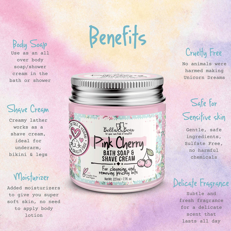 [Australia] - Bella & Bear Pink Cherry Bath Soap & Shave Cream, Paraben Free, No Harmful Chemicals, Cruelty Free, Vegan, 6.7oz 