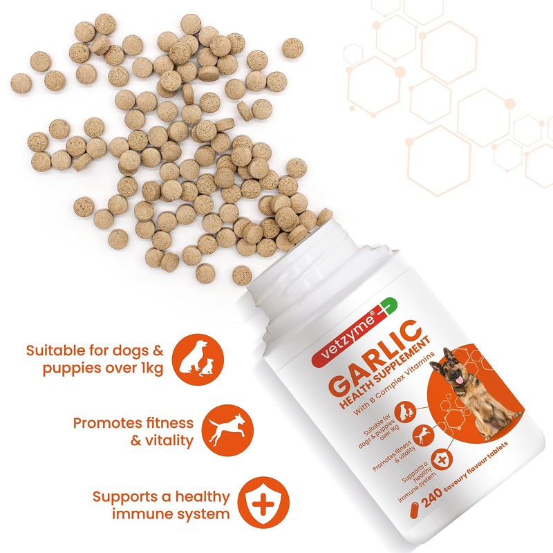 Garlic Health Supplement Tablets for Dogs, Healthy Heart, Vitality for Dogs, 240 Tablets - PawsPlanet Australia