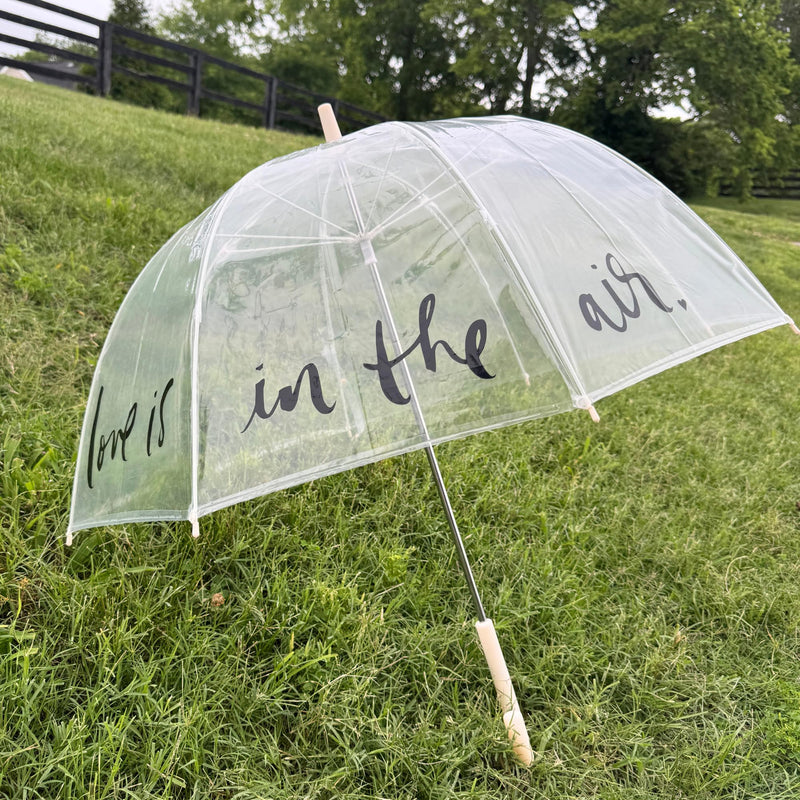 kate spade new york Clear Bubble Umbrella, Love is in the Air | Large, Lightweight, Translucent Dome Canopy Umbrella for Rain with Pink J Hook Handle for Weddings