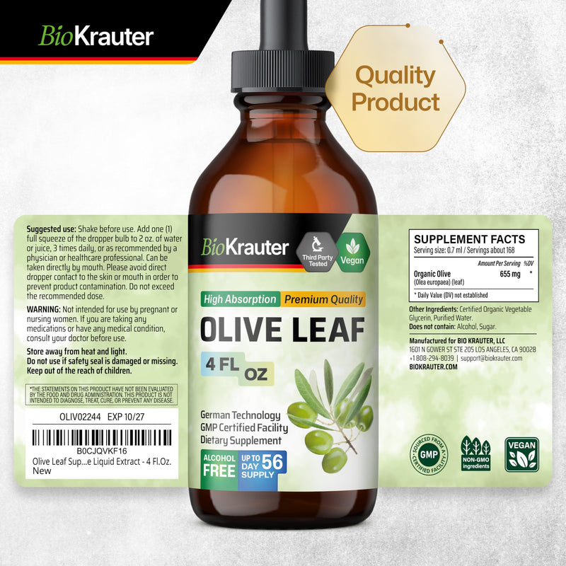 [Australia] - Olive Leaf Extract Liquid - Olive Leaf Tincture for Immune Support - Natural Oleuropein Source - Alcohol and Sugar Free - Vegan Olive Leaf Extract Organic 4 Fl.Oz. 4 Fl Oz (Pack of 1) 