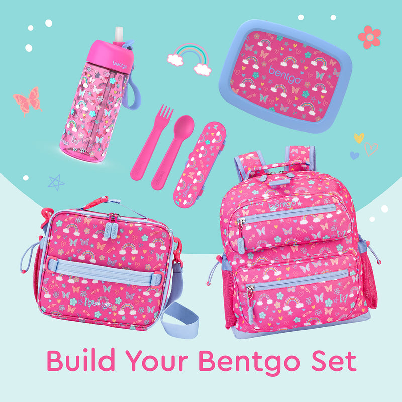 [Australia] - Bentgo Kids Utensil Set - Reusable Plastic Fork, Spoon & Storage Case BPA-Free Materials, Easy-Grip Handles, Dishwasher Safe Ideal for School Lunch, Travel, Outdoors (Rainbows and Butterflies) Rainbows and Butterflies 