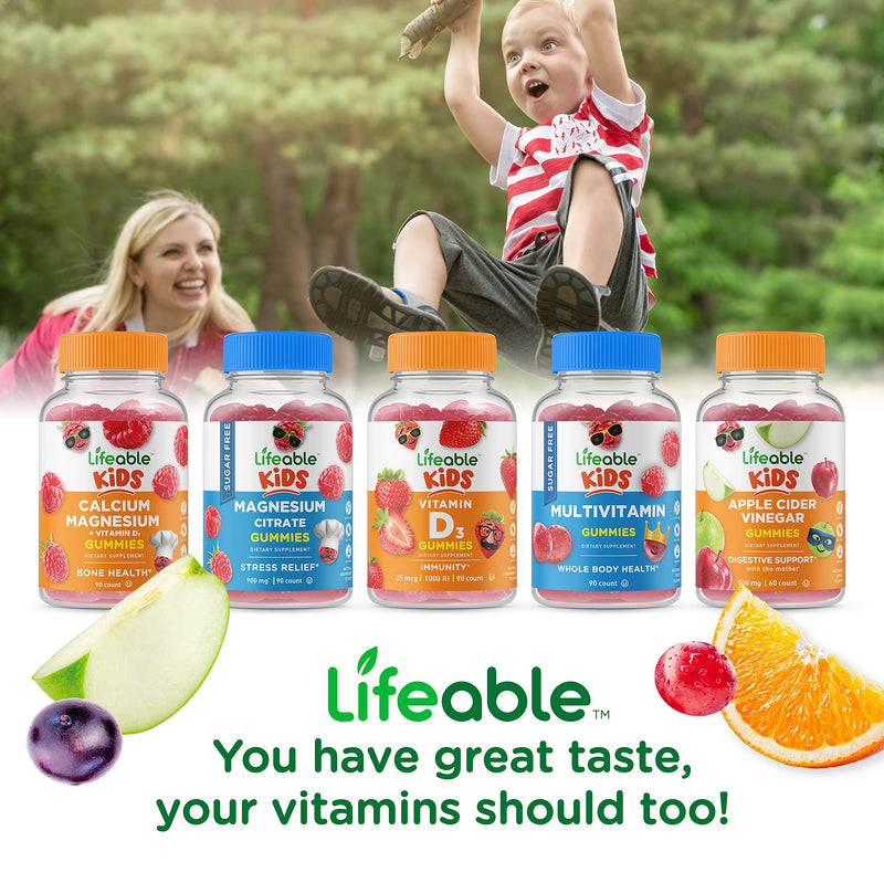 Lifeable Calcium with Vitamin D Kids + Iron & Vitamin C Kids, Gummies Bundle - Great Tasting, Vitamin Supplement, Gluten Free, GMO Free, Chewable Gummy