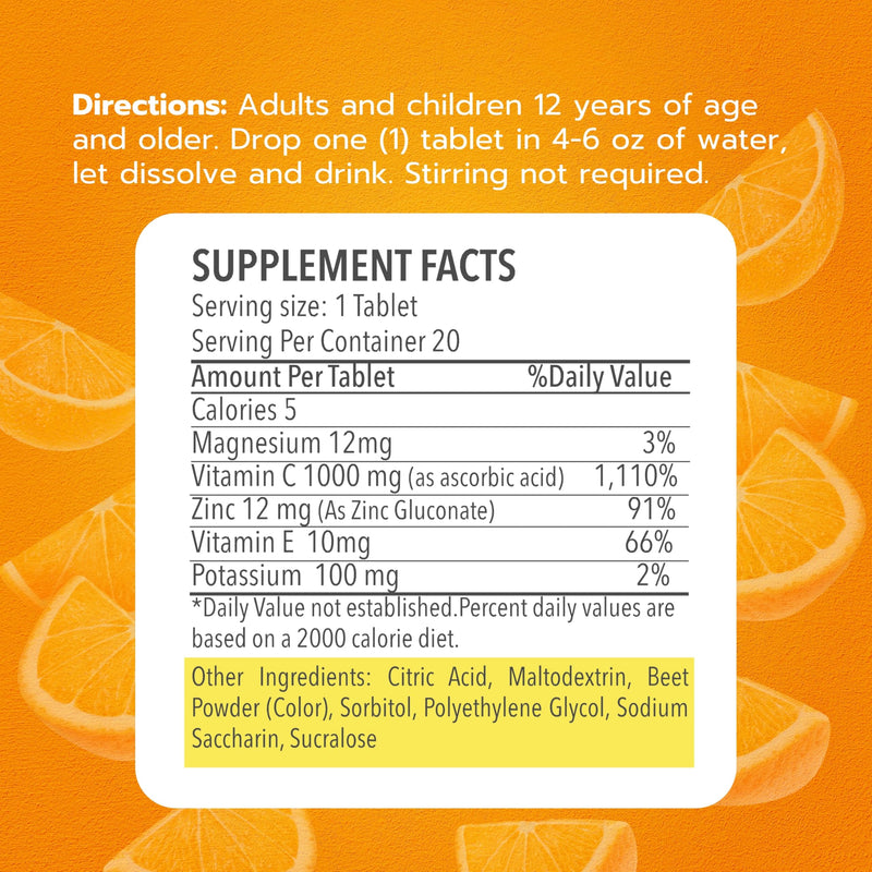 Vitamin C Effervescent Tablets 1000mg with Magnesium Zinc Vitamin E & Potassium Vitamina C Efervescente 60 Tables 3 Pack Vitamina C 1 Count (Pack of 3)