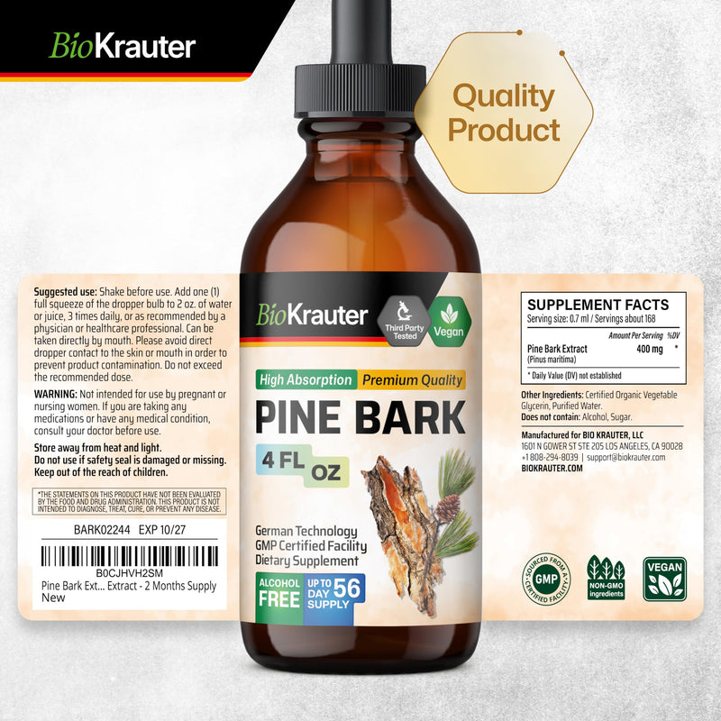 [Australia] - Pine Bark Extracts Tincture - Rich in Antioxidants Liquid Supplement - 400 mg Organic French Maritime Pine Bark Extract Drops - Vegan, Alcohol & Sugar Free Extract - 2 Months Supply 4 Fl Oz (Pack of 1) 