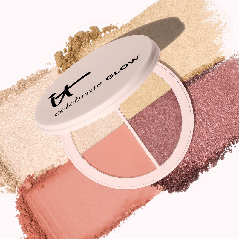 [Australia] - IT Cosmetics Celebrate Glow Face & Eye Makeup Palette - Multitasking Blush, Highlight & Eyeshadow Palette in Matte, Pearl & Shimmer Shades 