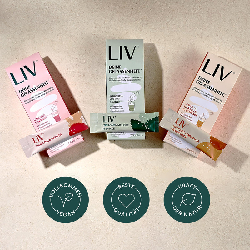 [Australia] - LIV dietary supplement for dissolving in water - plant substances, L-tryptophan and vitamins for more serenity in everyday life | 100% vegan, high bioavailability | Lemon balm & mint 30 pieces 