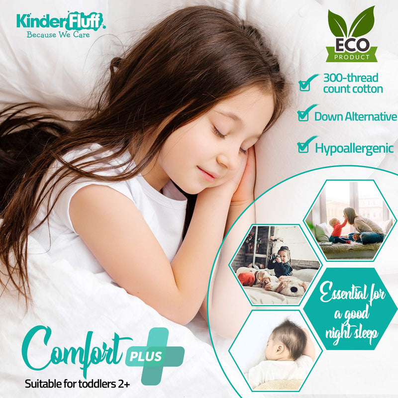 [Australia] - kinder Fluff Toddler Pillow (2X) 14x20in Small Sateen Stripe Pillow 300T Cotton & Down Alternative Fill for Children above 4 14x20in (Pack of 2) White With Sateen Stripes 