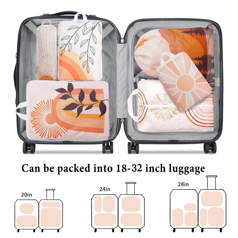Compression Packing Cubes for Suitcases, 6 Set Bohemia Luggage Organizer, Lightweight Waterproof Expandable/Compression Bags Smell Proof Travel Packing Cubes for Suitcases Set of 6