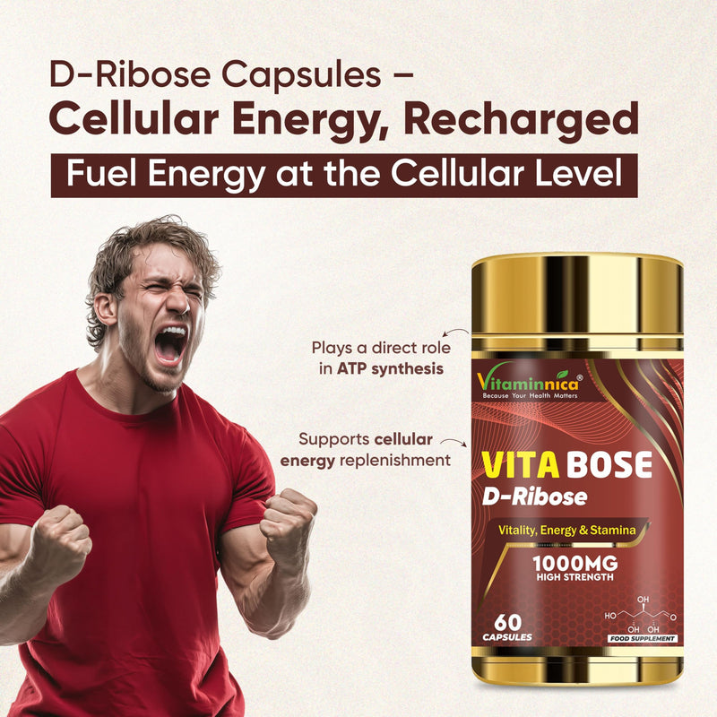 Vitaminnica Vita Bose D-Ribose Capsules - Premium for Energy & Muscle Recovery - 500mg Per Capsule | 60 Capsules