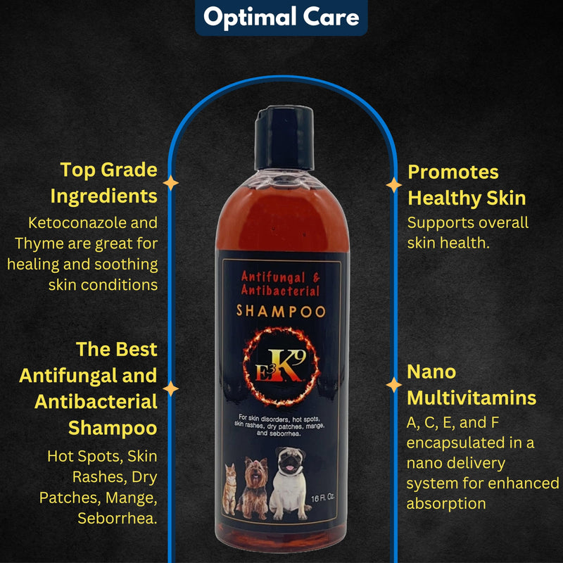 E3K9 Medicated Dog & Cat Shampoo - Antifungal & Itchy Skin Relief with Ketoc & Thymol - Hot Spot, Mange, Seborrhea Treatment - Antifungal Dog Shampoo for Yeast - PawsPlanet Australia