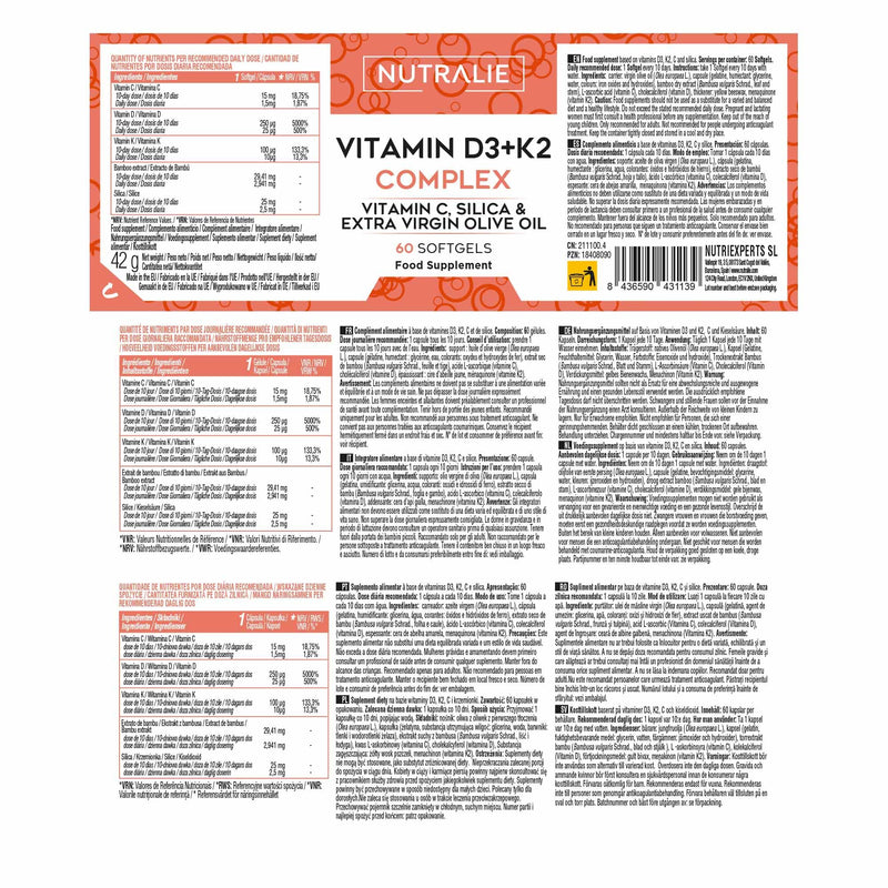 Vitamin D3 and K2 10,000 IU - D3 K2 MK7 with Vitamin C and Extra Virgin Olive Oil - 60 Softgels Vitamin D Complex Nutralie