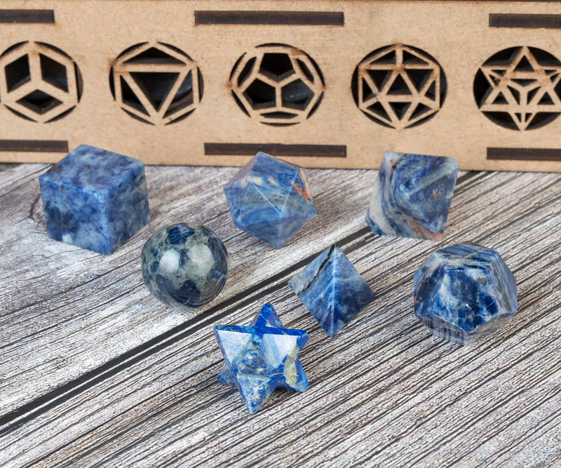 Crocon Sodalite 7Pcs Platonic Solids Crystal Geometry Set, Platonic Solids Sacred Geometric Stones for Meditation Reiki Balancing Healing Chakra Stone Cleansing Spiritual Good Luck (15-20 mm) | Geometric Stones for Meditation Reiki Balancing Healing Cr...