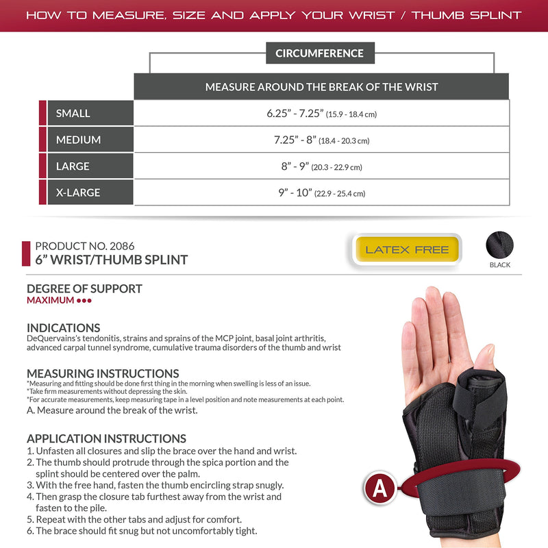 OTC OTC Wrist-Thumb Splint, 6-Inch Petite or Youth Size, Lightweight Breathable, Medium Medium (Pack of 1) 6 Inch (Left Hand)