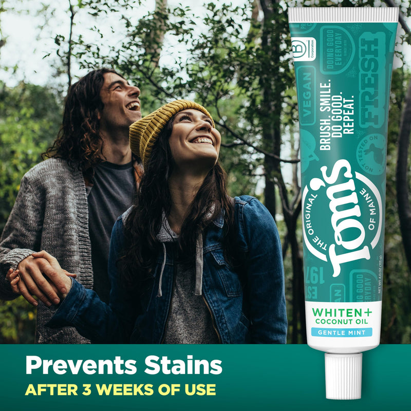 [Australia] - Tom’s of Maine Whiten Plus Coconut Oil Fluoride Free Toothpaste, Natural Whitening Toothpaste with Plant-Based Cleansers, Whitens Without Causing Sensitivity, Gentle Mint, 4.0 Oz (Pack of 3) 