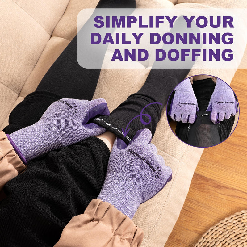 [Australia] - Donning Gloves for Compression Stockings - Tear-Resistant, Reusable, Lining Latex-Free - Easy Donning & Doffing for Compression Socks, Knee-Highs & Thigh-Highs - Purple, 1 Pair (XS-L) 