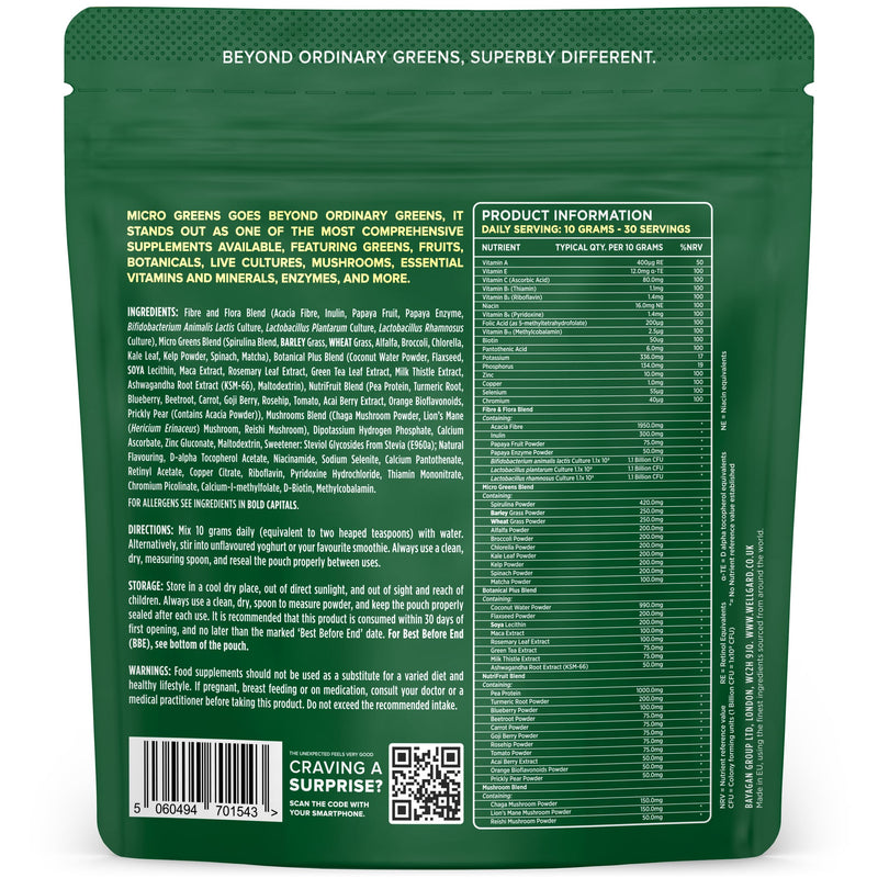 Wellgard Micro Greens 300 Grams – Greens Powder, 57 Ingredients, 84 Scientifically Proven Health Benefits, Super Greens Powder